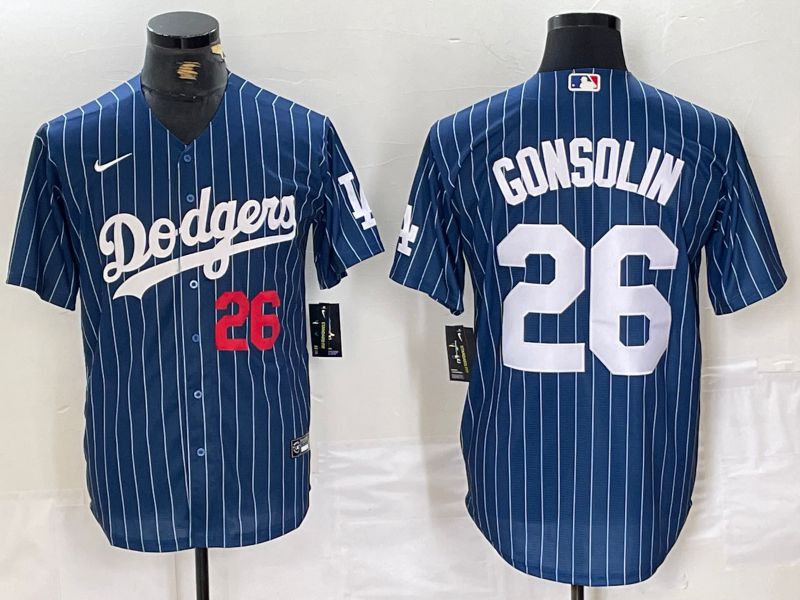 Men Los Angeles Dodgers #26 Gonsolin Blue stirpe 2024 Nike Game MLB Jersey style 4